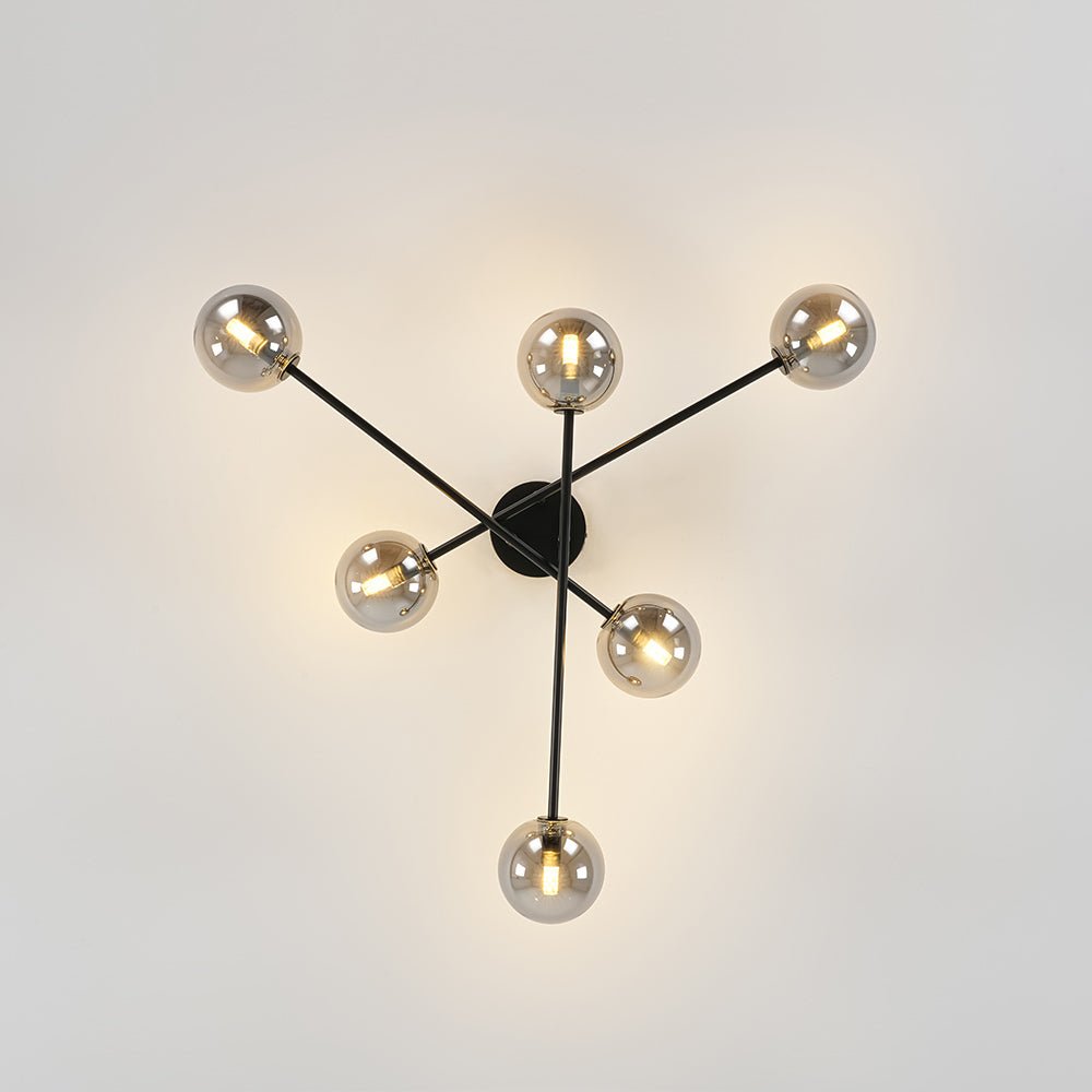 Xenuvium Globe Linear Sputnik Smoked Glass Semi Flush Ceiling Light