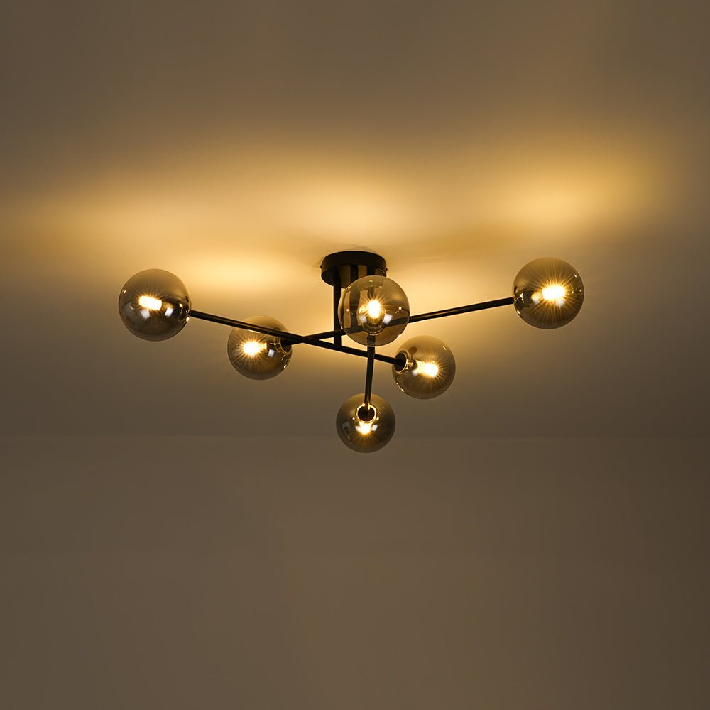 Xenuvium Globe Linear Sputnik Smoked Glass Semi Flush Ceiling Light