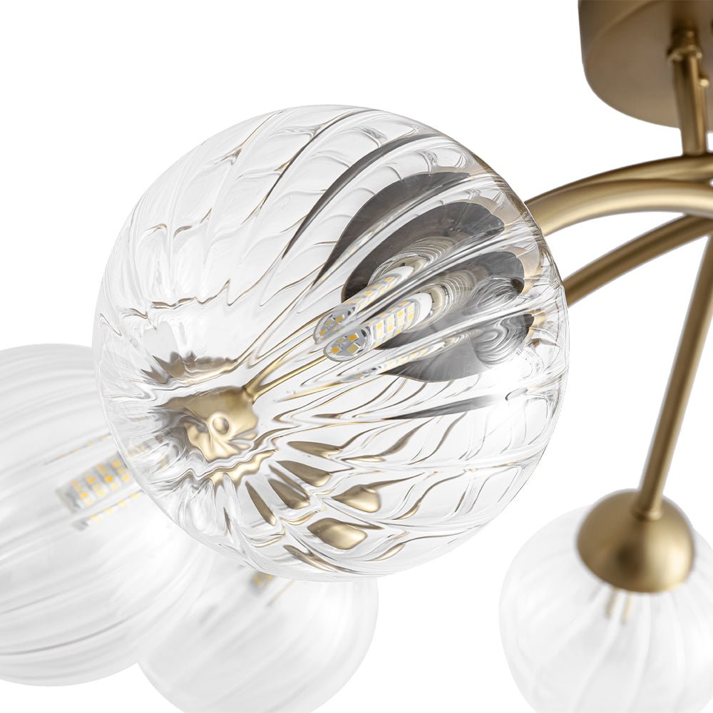 Yrvuvyx Ribbed Bubble Sputnik Glass Semi Flush Mount Ceiling Light