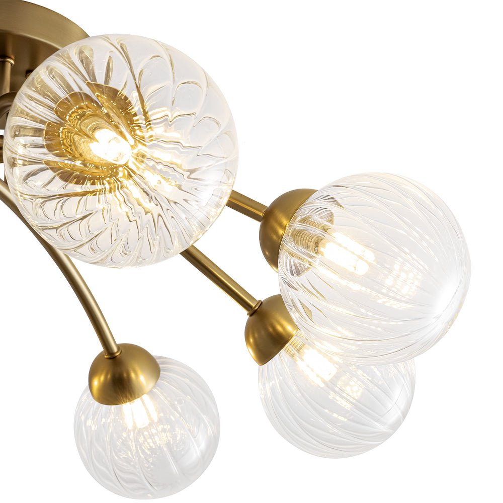 Yrvuvyx Ribbed Bubble Sputnik Glass Semi Flush Mount Ceiling Light