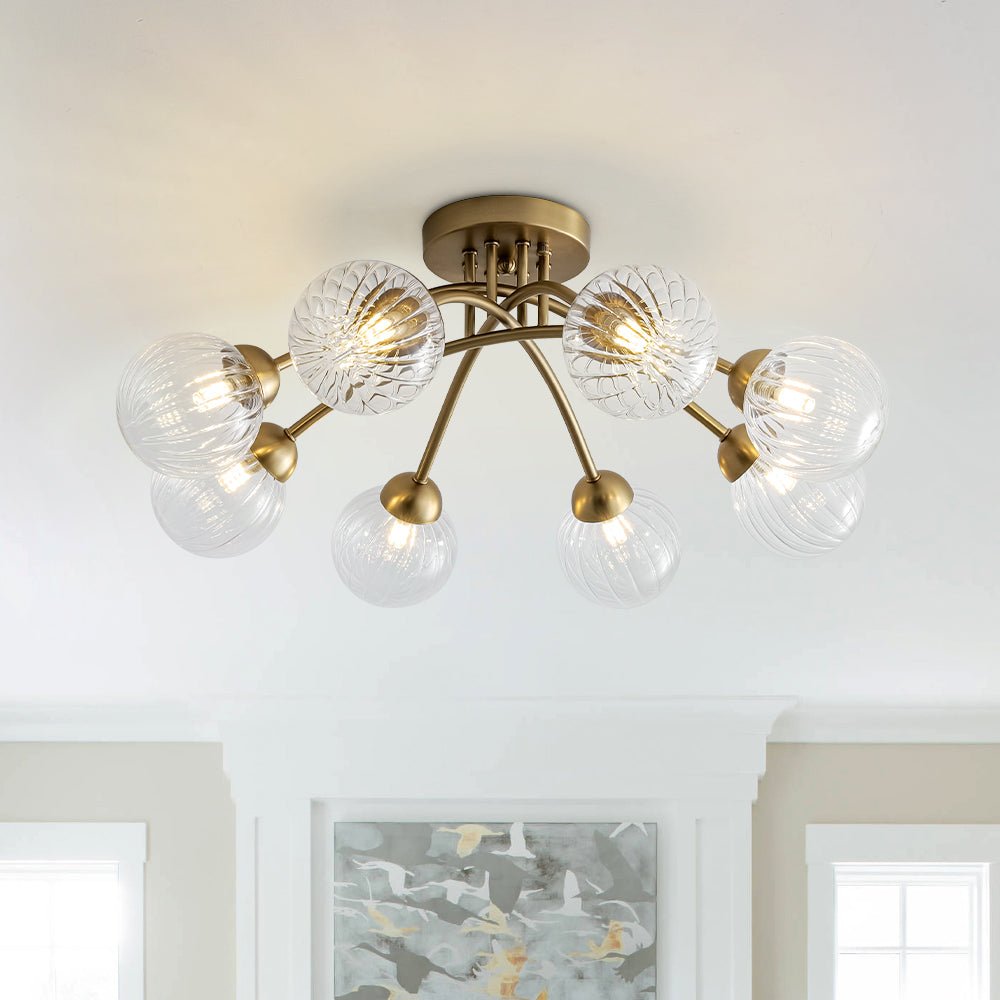 Yrvuvyx Ribbed Bubble Sputnik Glass Semi Flush Mount Ceiling Light