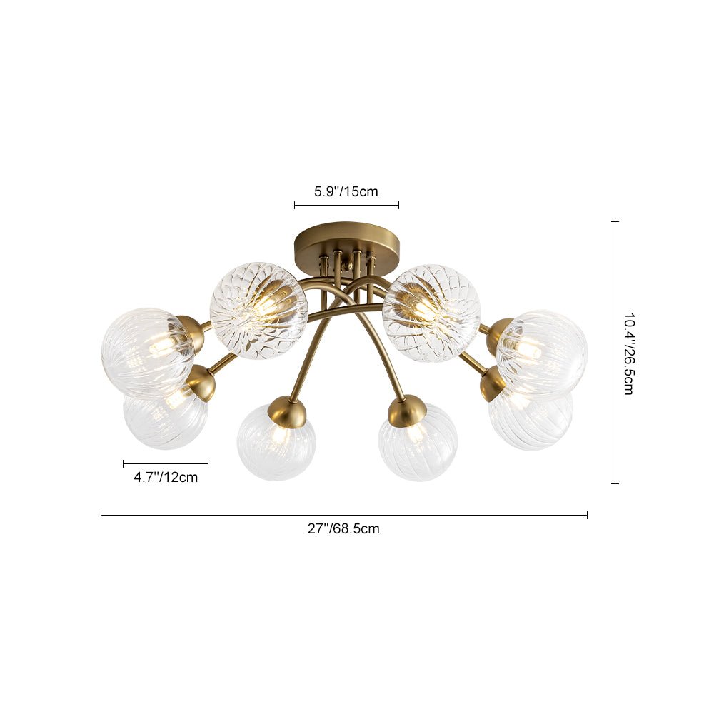 Yrvuvyx Ribbed Bubble Sputnik Glass Semi Flush Mount Ceiling Light