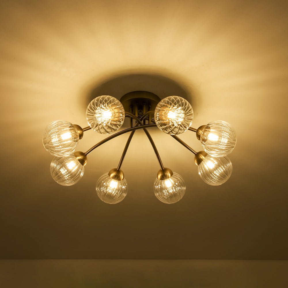 Yrvuvyx Ribbed Bubble Sputnik Glass Semi Flush Mount Ceiling Light