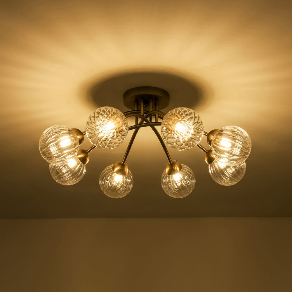 Yrvuvyx Ribbed Bubble Sputnik Glass Semi Flush Mount Ceiling Light