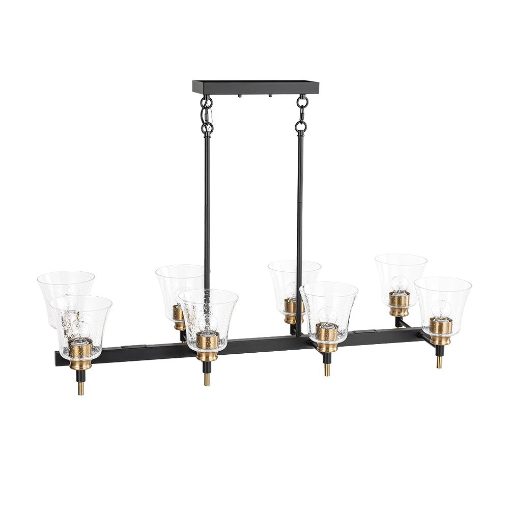 Plotuvyx Seeded Brass Linear Black Glass Chandelier