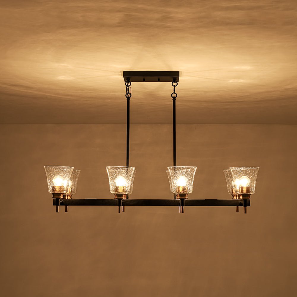 Plotuvyx Seeded Brass Linear Black Glass Chandelier