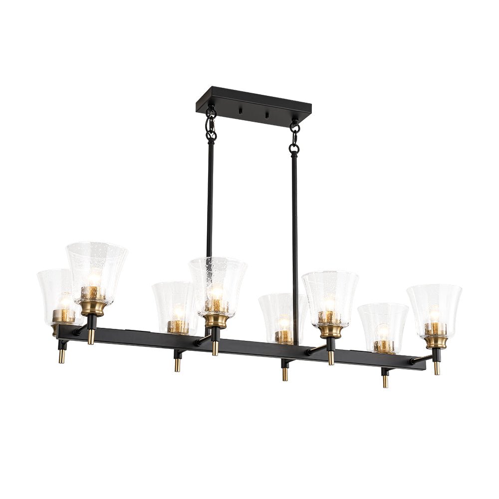 Plotuvyx Seeded Brass Linear Black Glass Chandelier