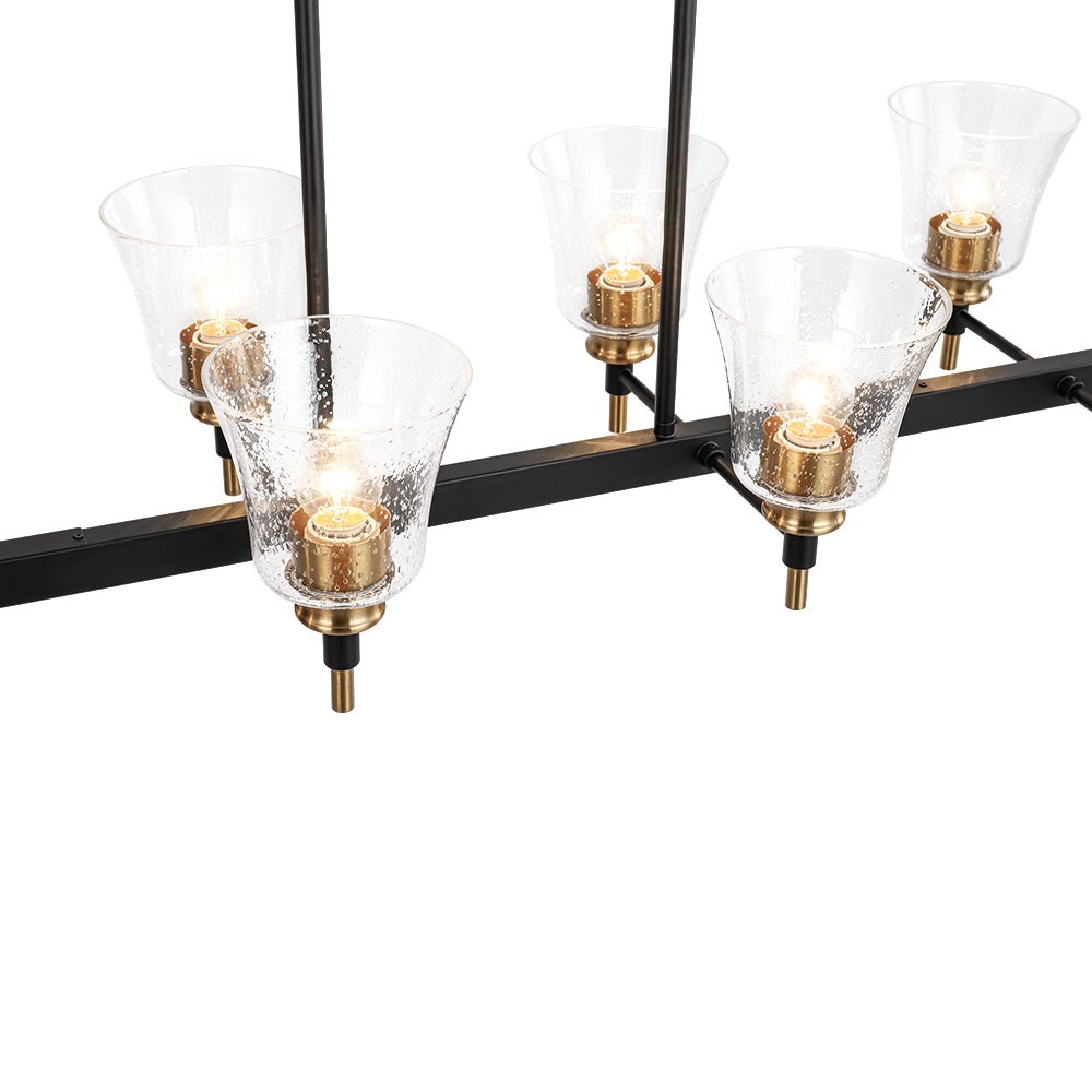 Plotuvyx Seeded Brass Linear Black Glass Chandelier