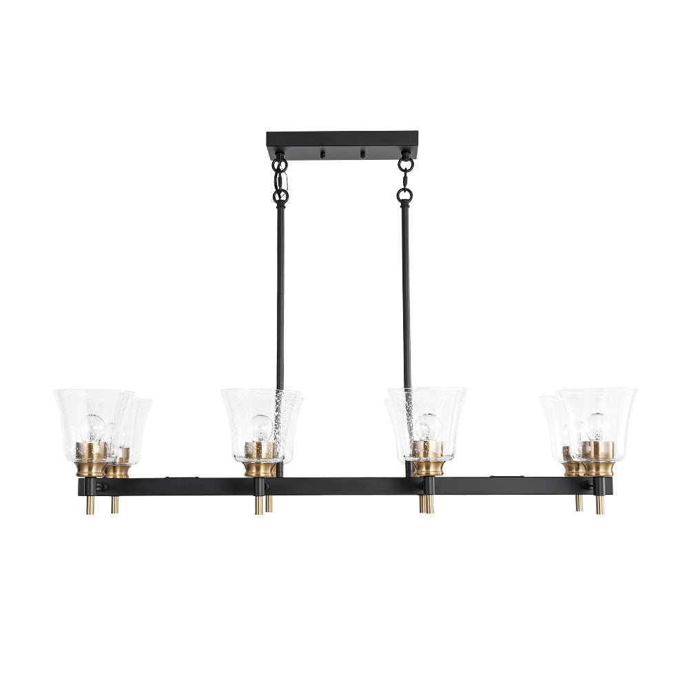 Plotuvyx Seeded Brass Linear Black Glass Chandelier
