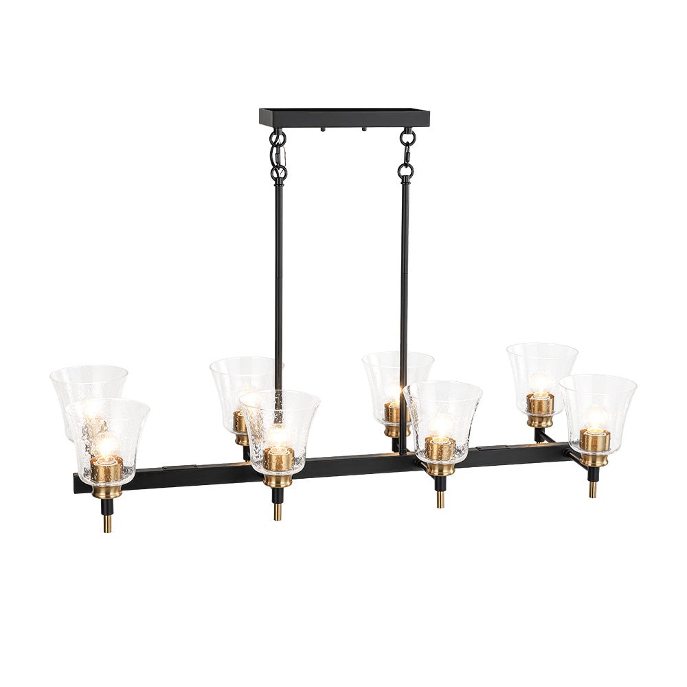Plotuvyx Seeded Brass Linear Black Glass Chandelier
