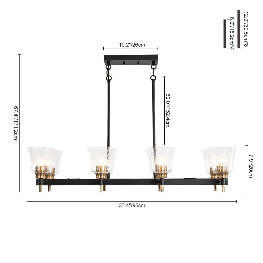 Plotuvyx Seeded Brass Linear Black Glass Chandelier