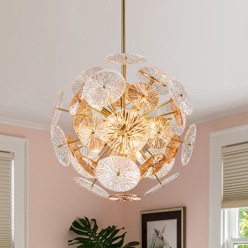 Sifuvyt Disk Dandelion Sunburst Amber Glass Chandelier