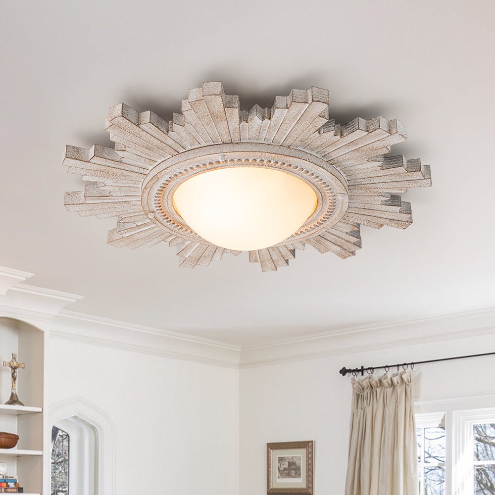 Gloruvo Antique Apollo Sunburst Sculpture Resin Flush Mount / Wall Light