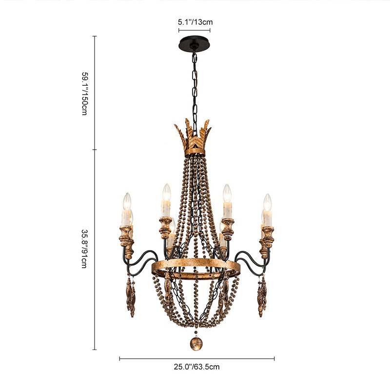 Wynn Antique Beaded Empire Wood Chandelier
