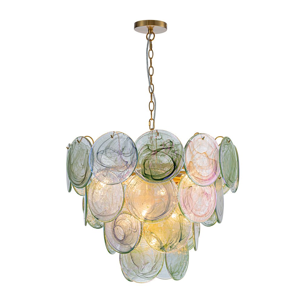 Gloruli Art Deco Iridescent Swirl Glass Chandelier