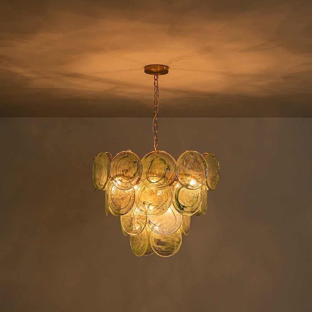 Gloruli Art Deco Iridescent Swirl Glass Chandelier