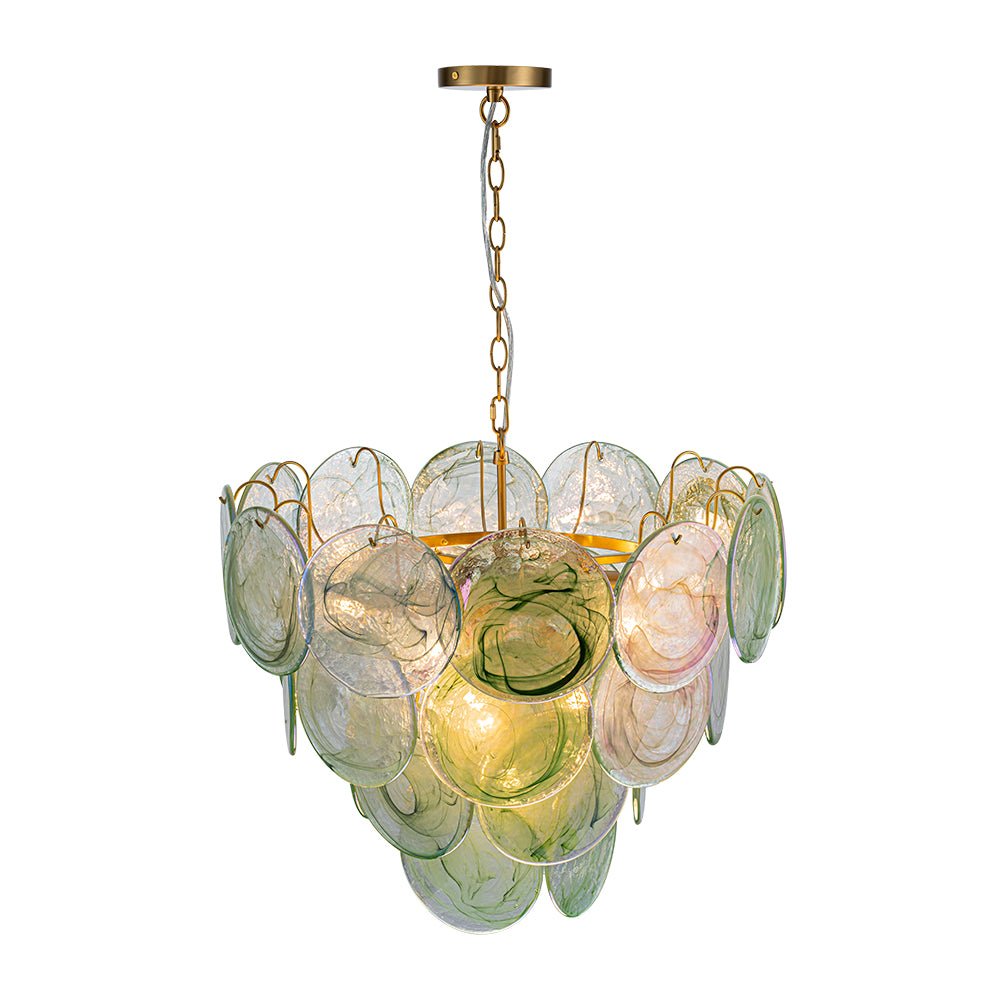 Gloruli Art Deco Iridescent Swirl Glass Chandelier