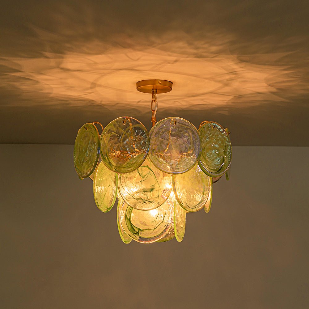 Gloruli Art Deco Iridescent Swirl Glass Chandelier