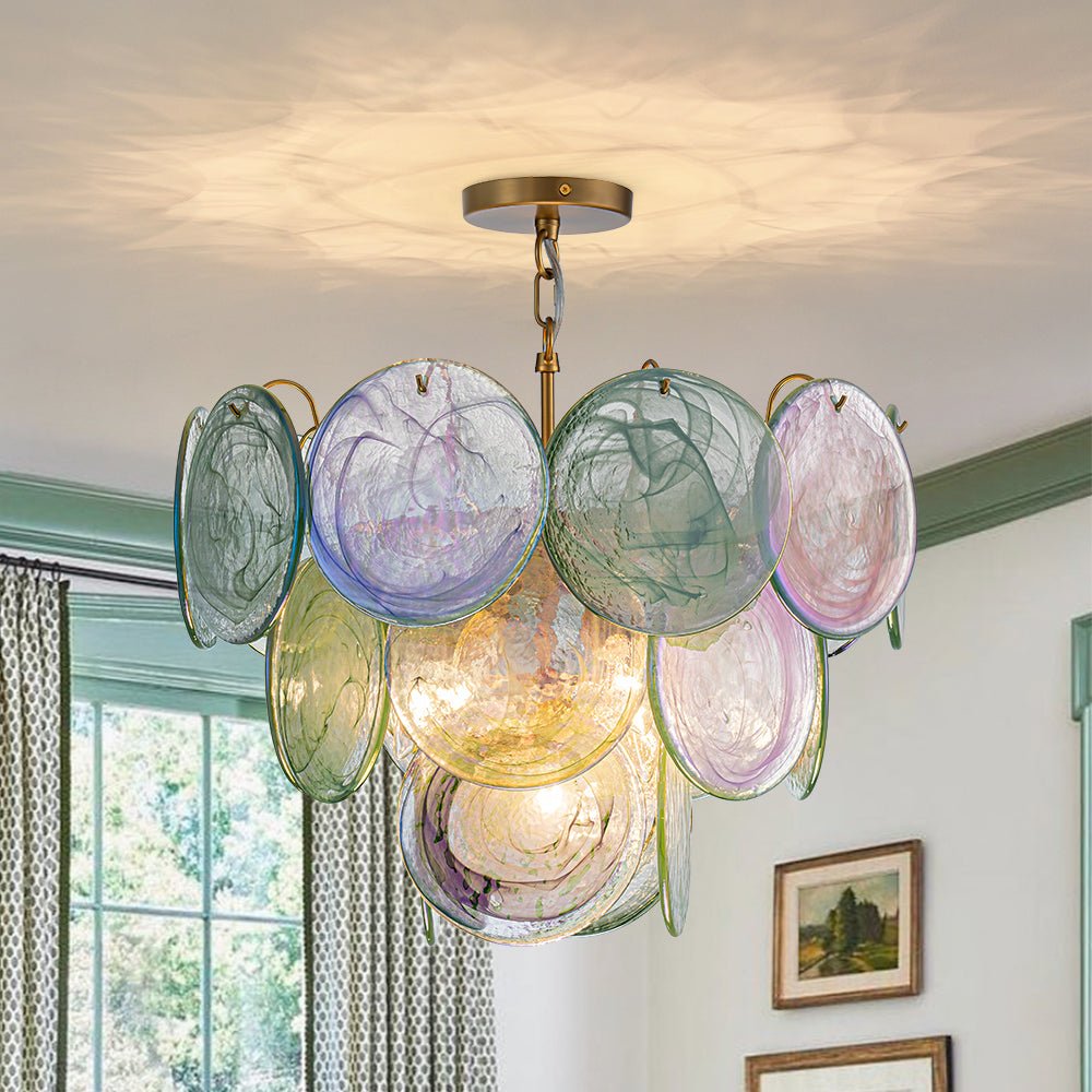 Gloruli Art Deco Iridescent Swirl Glass Chandelier