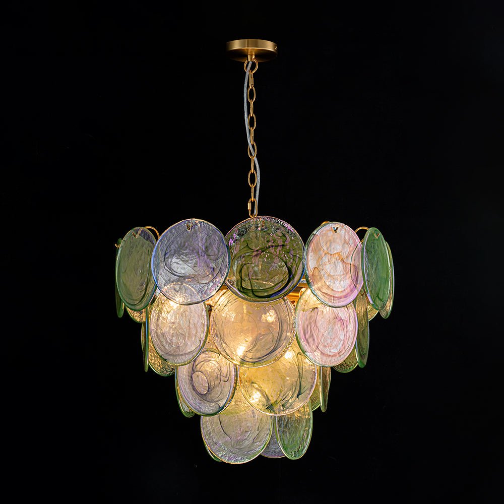 Gloruli Art Deco Iridescent Swirl Glass Chandelier