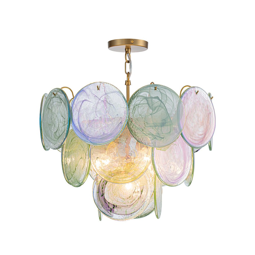Gloruli Art Deco Iridescent Swirl Glass Chandelier