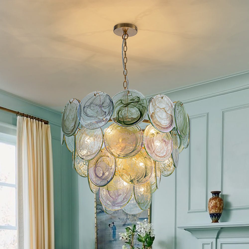 Gloruli Art Deco Iridescent Swirl Glass Chandelier