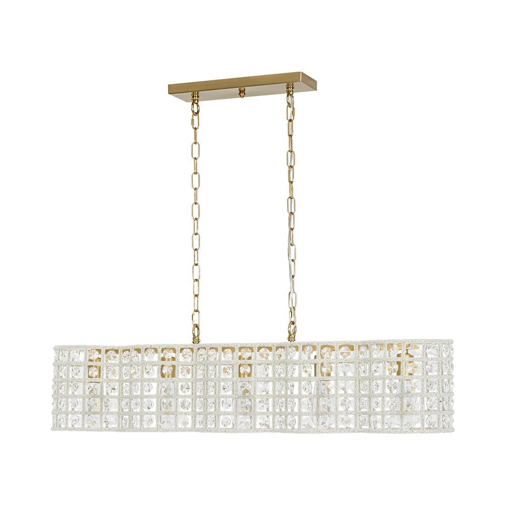 Kvennuvyt Art Deco Luxury Linear Cage Brass Crystal Chandelier