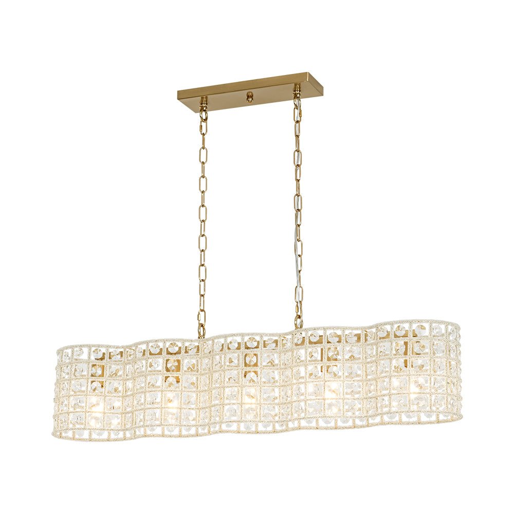 Kvennuvyt Art Deco Luxury Linear Cage Brass Crystal Chandelier