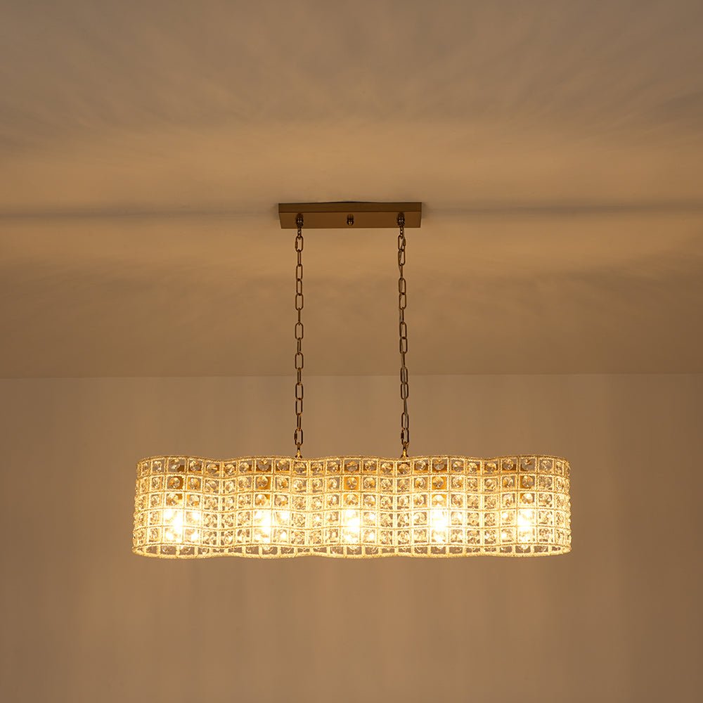 Kvennuvyt Art Deco Luxury Linear Cage Brass Crystal Chandelier