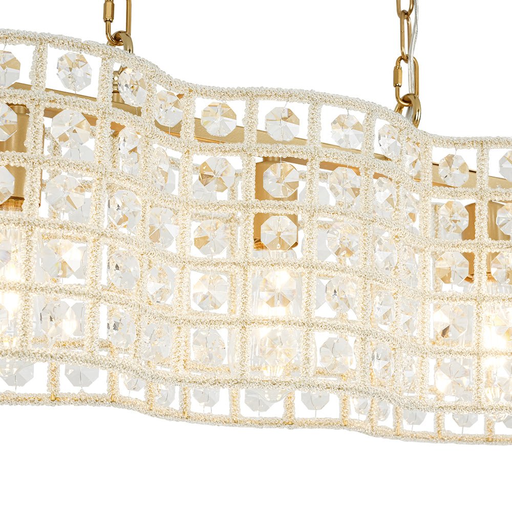 Kvennuvyt Art Deco Luxury Linear Cage Brass Crystal Chandelier