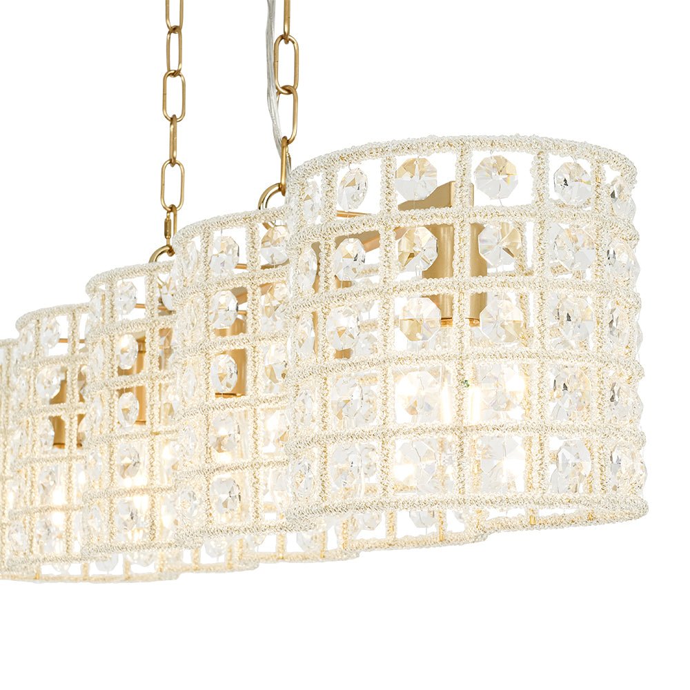 Kvennuvyt Art Deco Luxury Linear Cage Brass Crystal Chandelier