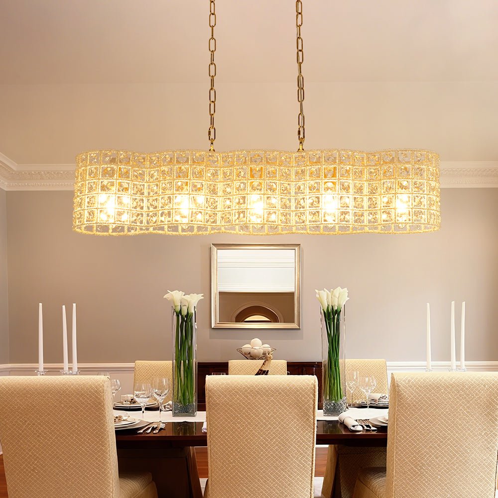 Kvennuvyt Art Deco Luxury Linear Cage Brass Crystal Chandelier