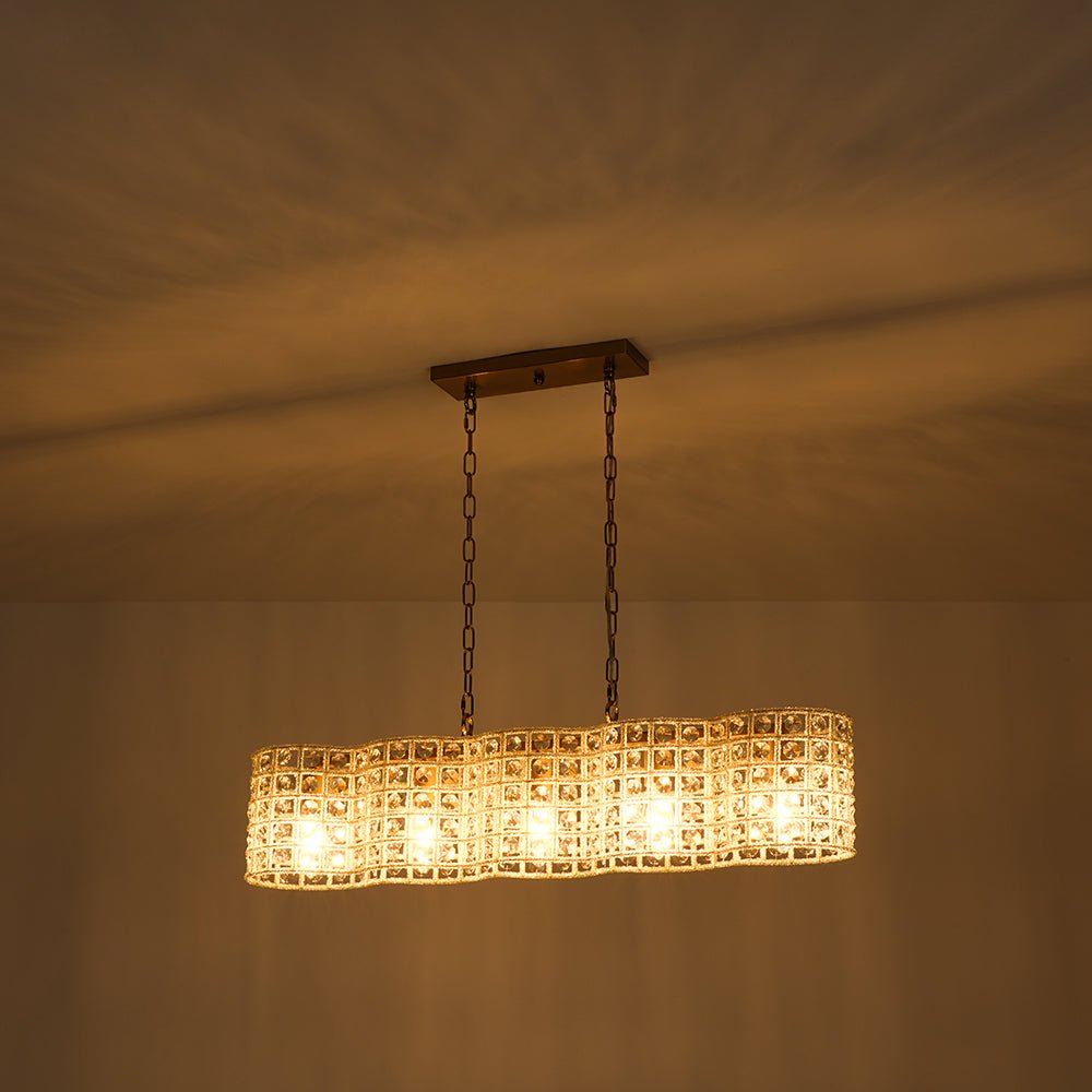 Kvennuvyt Art Deco Luxury Linear Cage Brass Crystal Chandelier