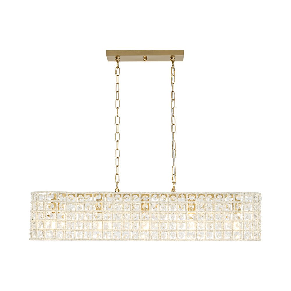 Kvennuvyt Art Deco Luxury Linear Cage Brass Crystal Chandelier