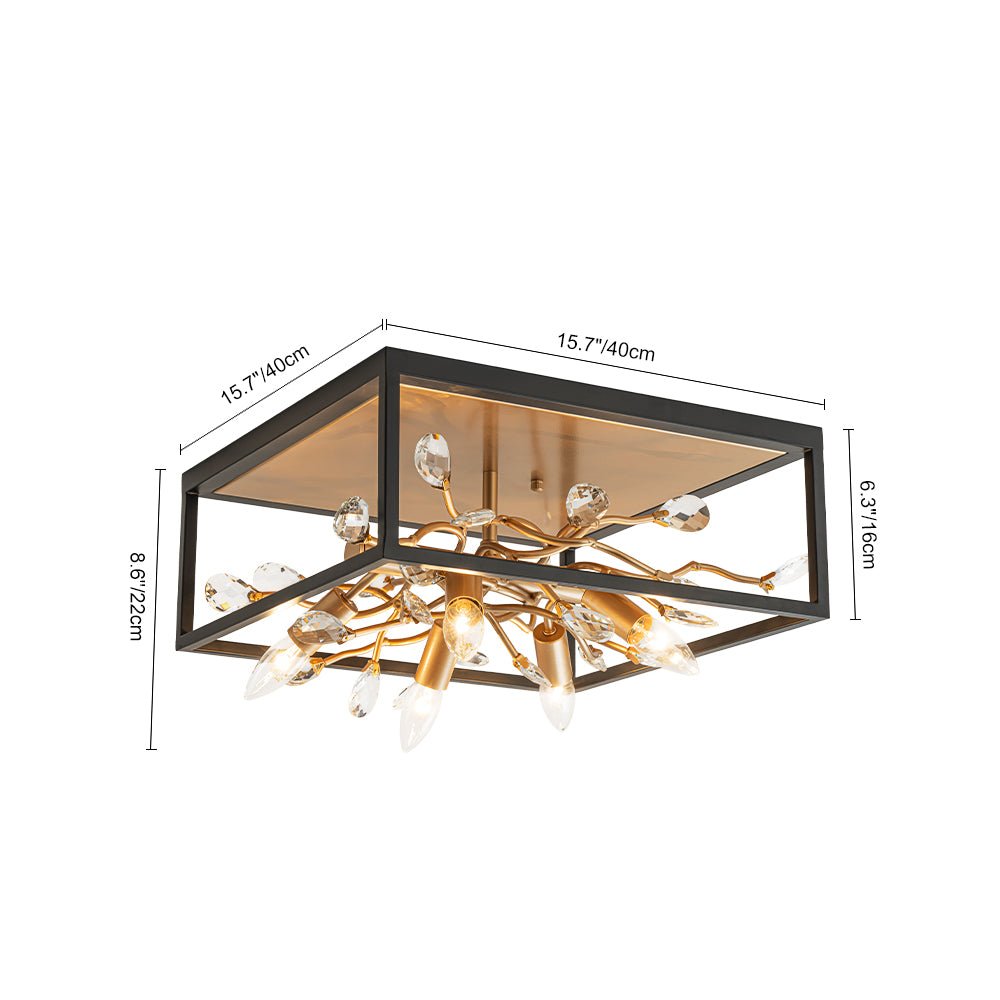 Waegnuvyr Branch Square Crystal Lantern Flush Mount Light