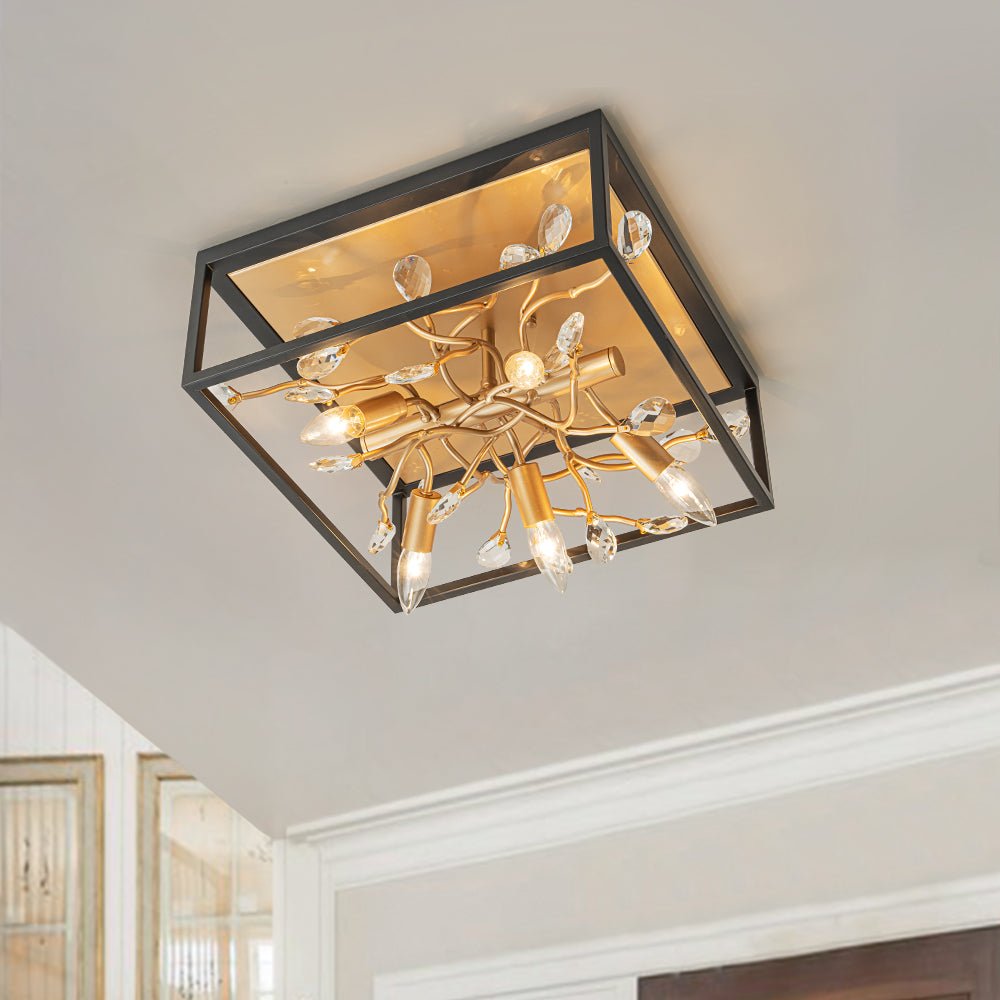 Waegnuvyr Branch Square Crystal Lantern Flush Mount Light