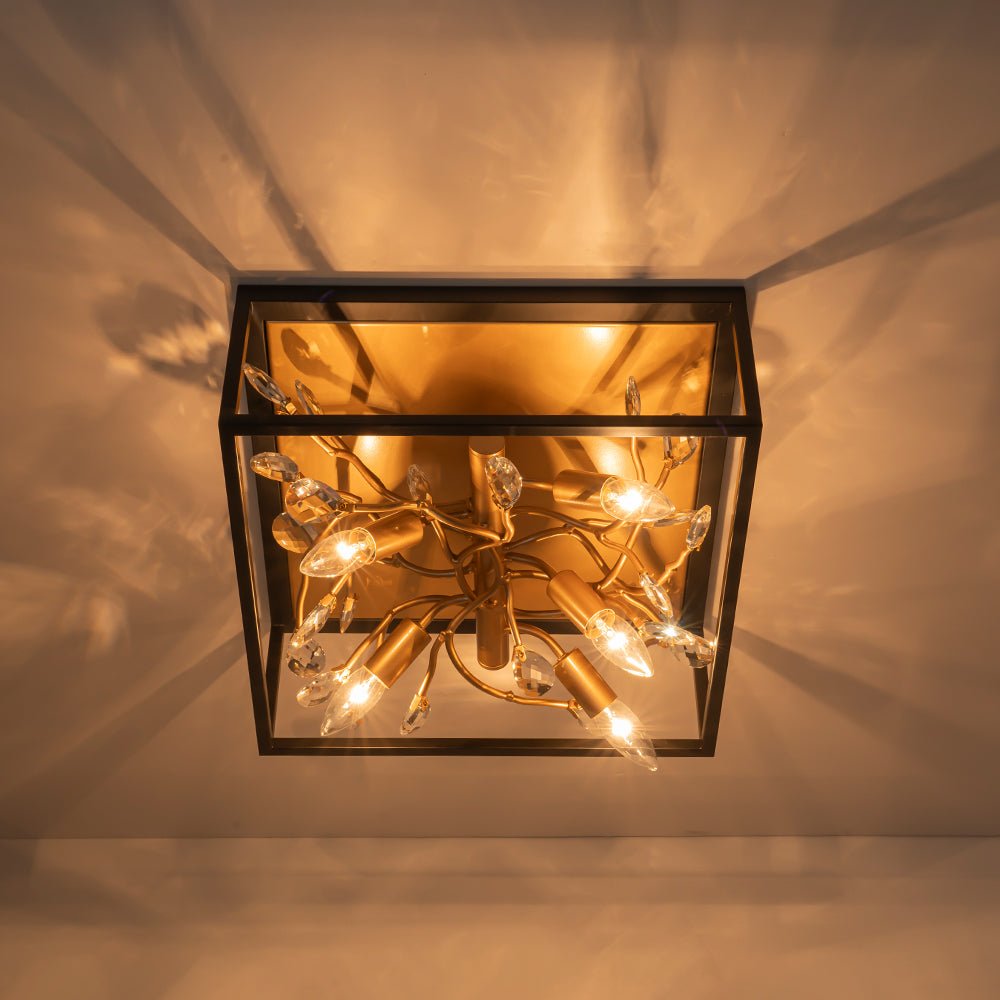 Waegnuvyr Branch Square Crystal Lantern Flush Mount Light