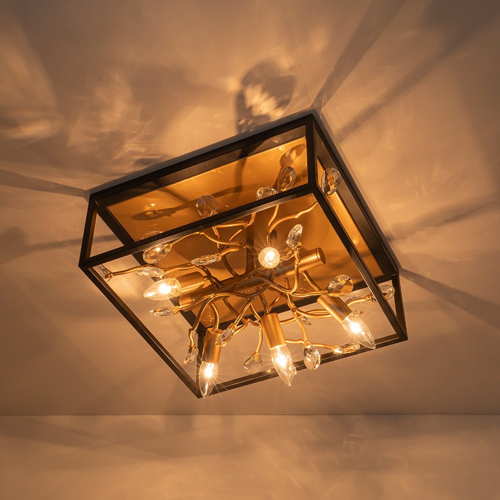 Waegnuvyr Branch Square Crystal Lantern Flush Mount Light
