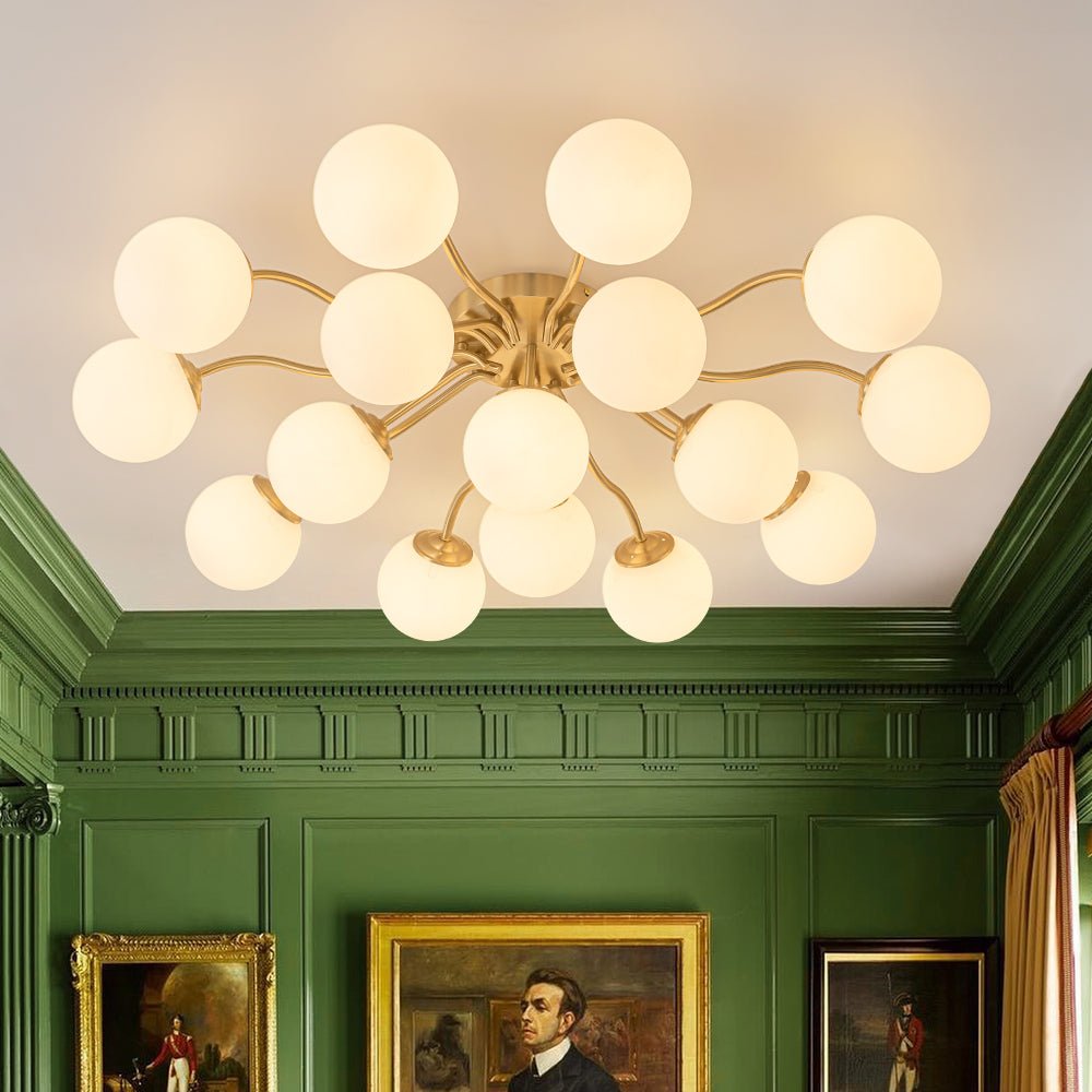 Püre Modern Brass Glass Semi Flush Chandelier