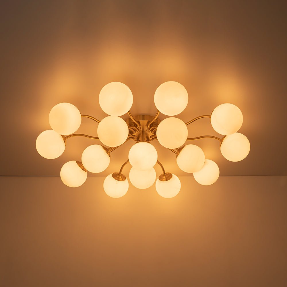 Püre Modern Brass Glass Semi Flush Chandelier