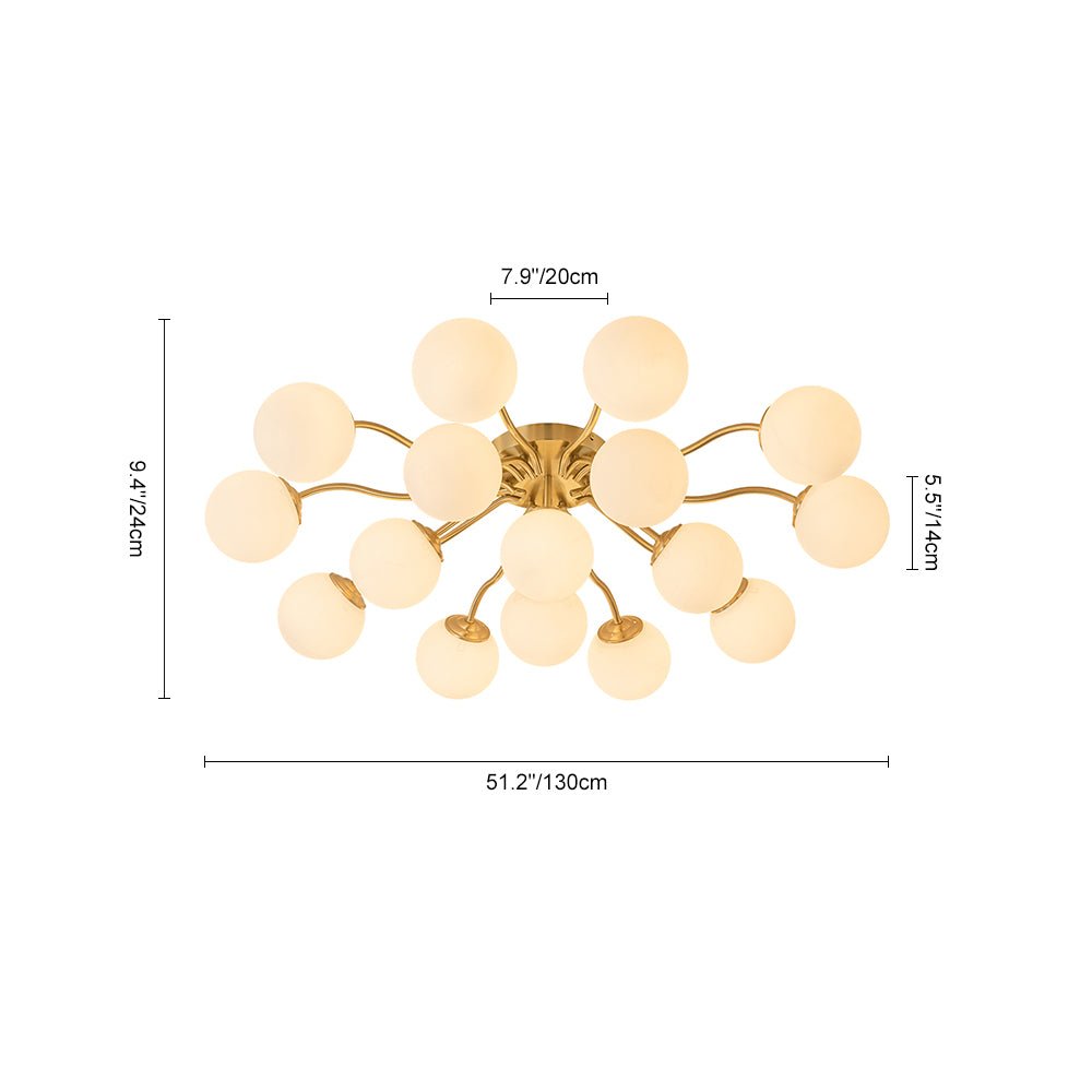 Püre Modern Brass Glass Semi Flush Chandelier