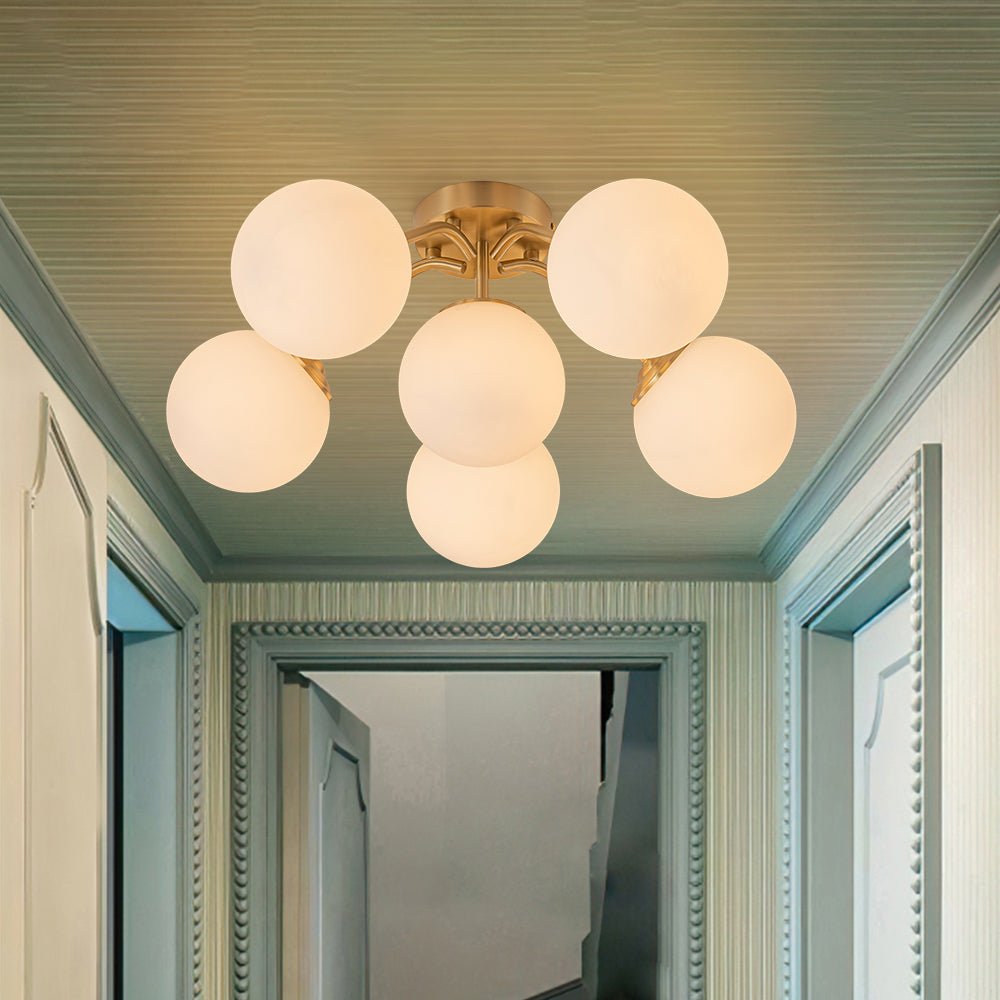 Püre Modern Brass Glass Semi Flush Chandelier