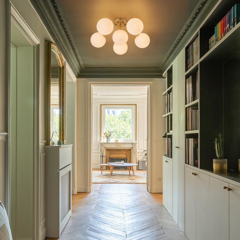 Püre Modern Brass Glass Semi Flush Chandelier