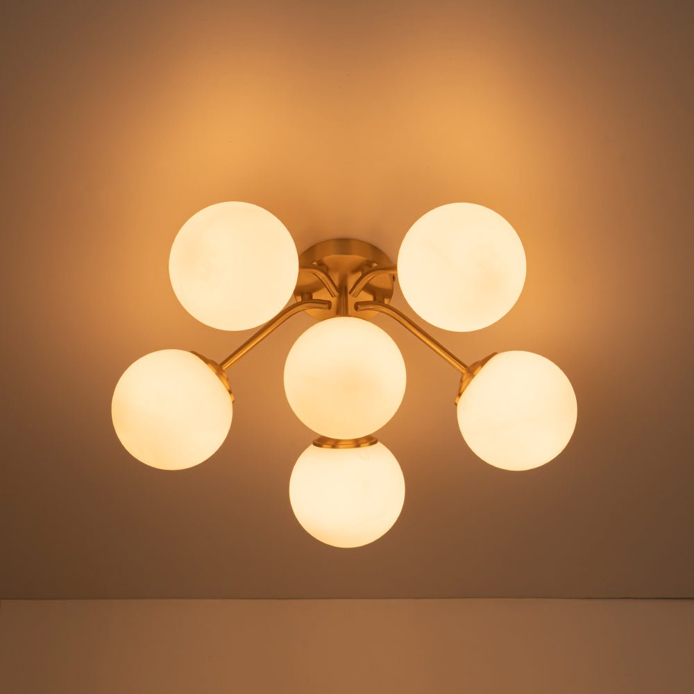 Püre Modern Brass Glass Semi Flush Chandelier