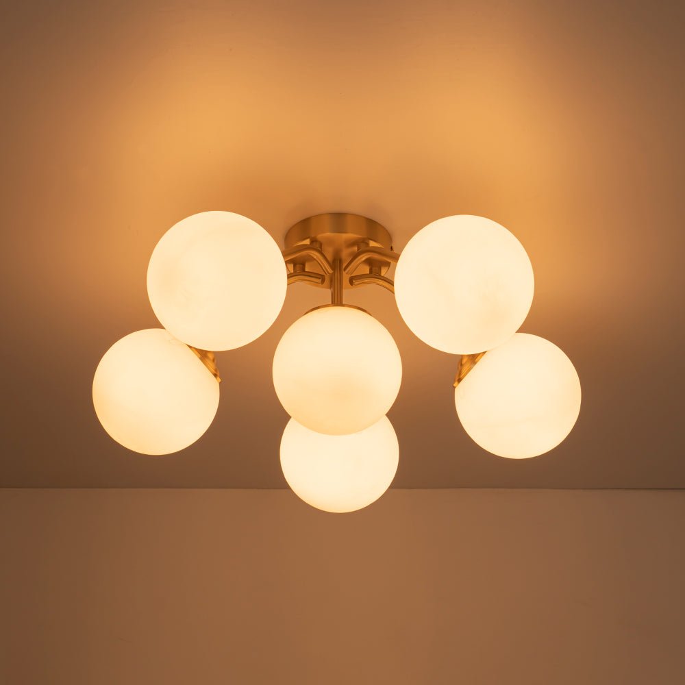 Püre Modern Brass Glass Semi Flush Chandelier