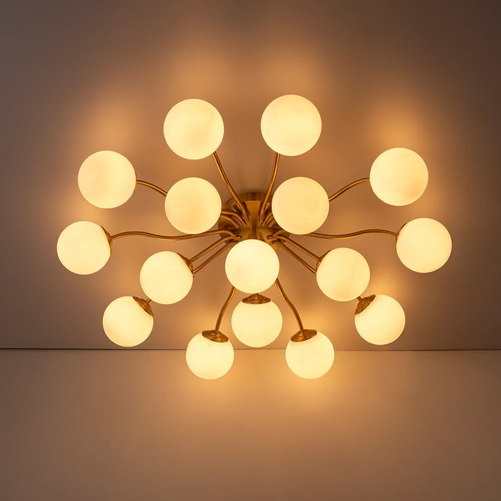 Püre Modern Brass Glass Semi Flush Chandelier