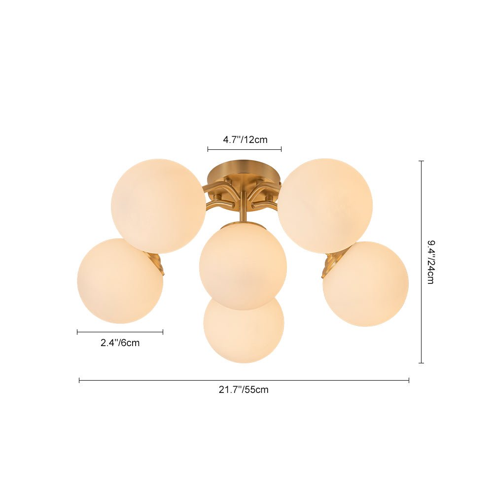 Püre Modern Brass Glass Semi Flush Chandelier