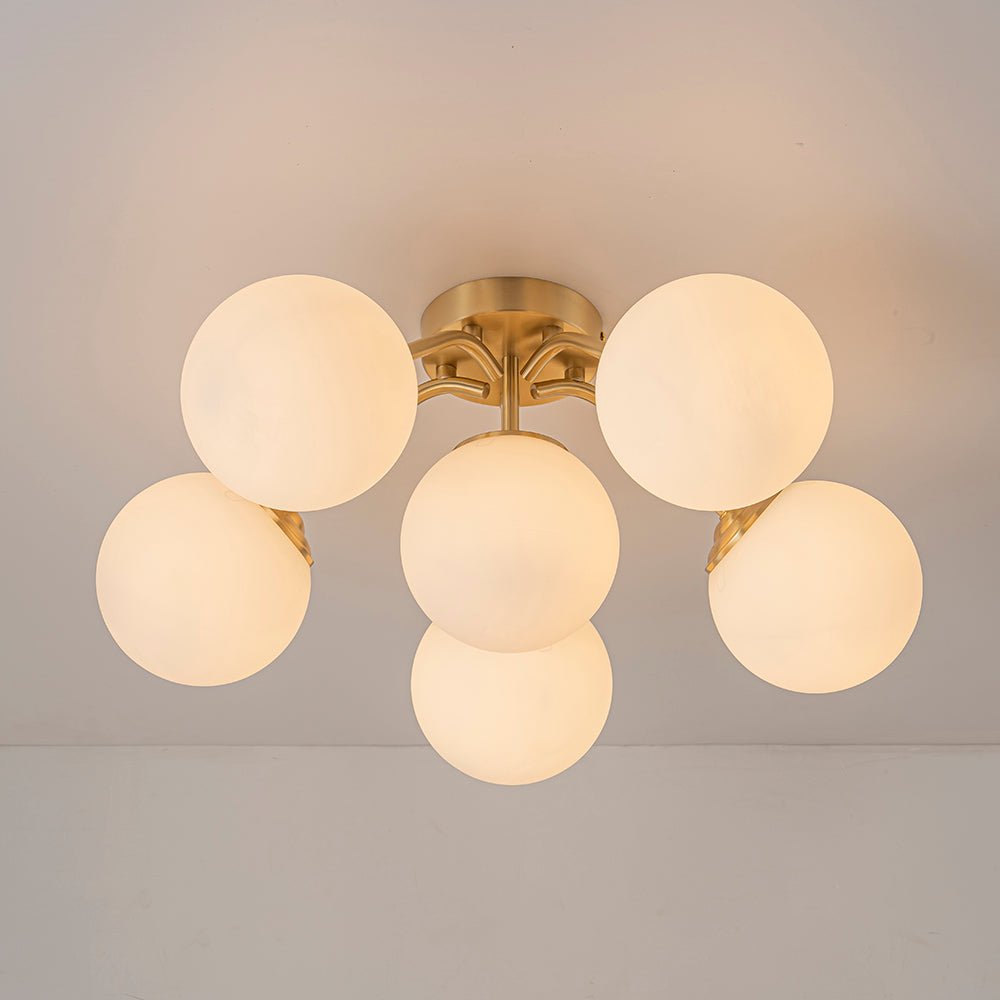 Püre Modern Brass Glass Semi Flush Chandelier