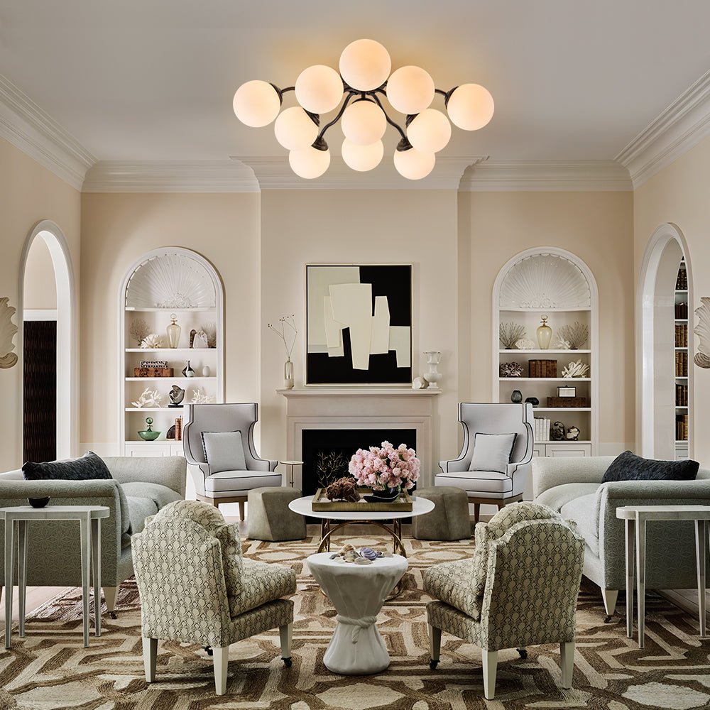 Püre Modern Brass Glass Semi Flush Chandelier