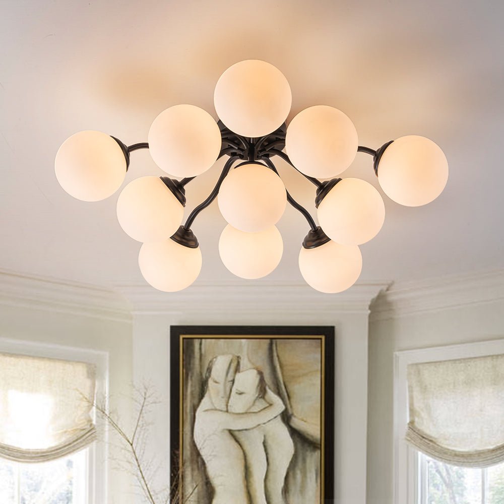 Püre Modern Brass Glass Semi Flush Chandelier